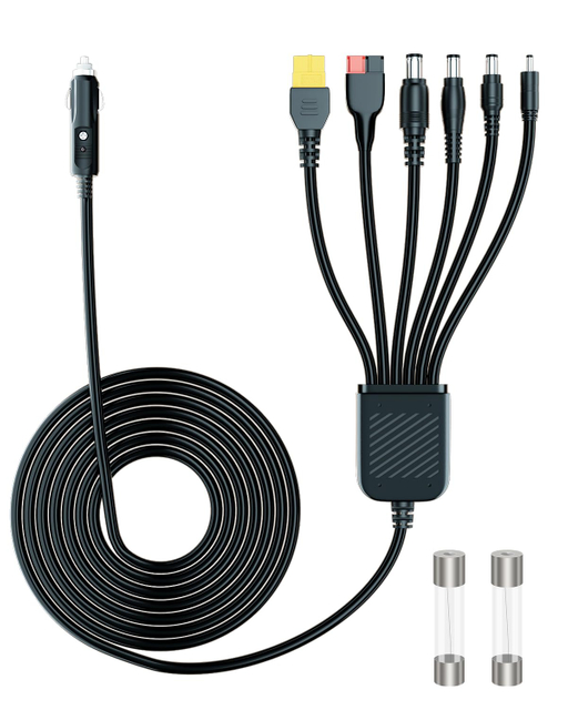 Автомобильный зарядный кабель, совместимый с Jackery Anker EcoFlow 16AWG, зарядное устройство для автомобильного прикуривателя, кабель 6 в 1, зарядка прикуривателя для портативной электростанции